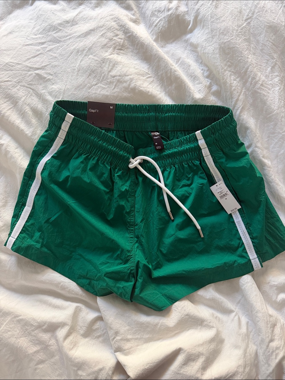 GAP Green Athletic Shorts with White Side Stripes